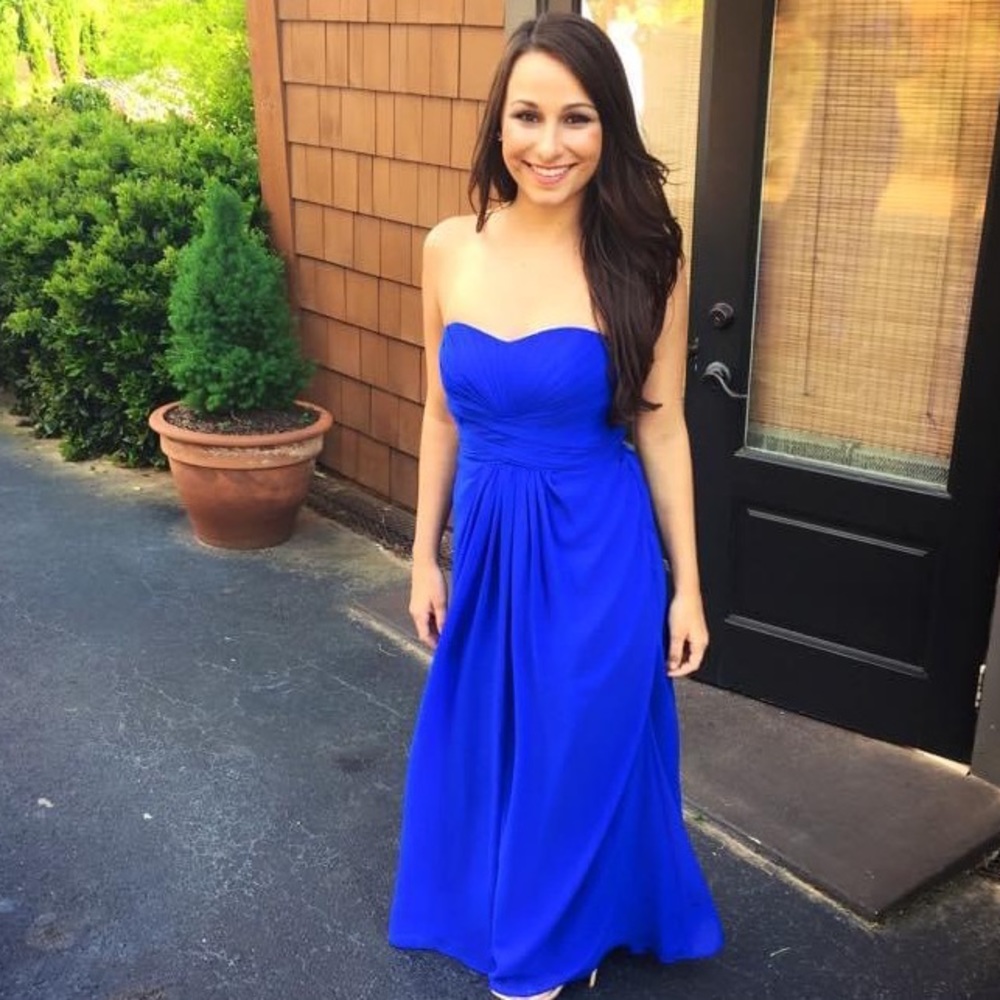David’s Bridal Blue Strapless Bridesmaid Dress